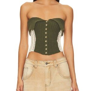 Jaded London Knitted Corset Top in Olive